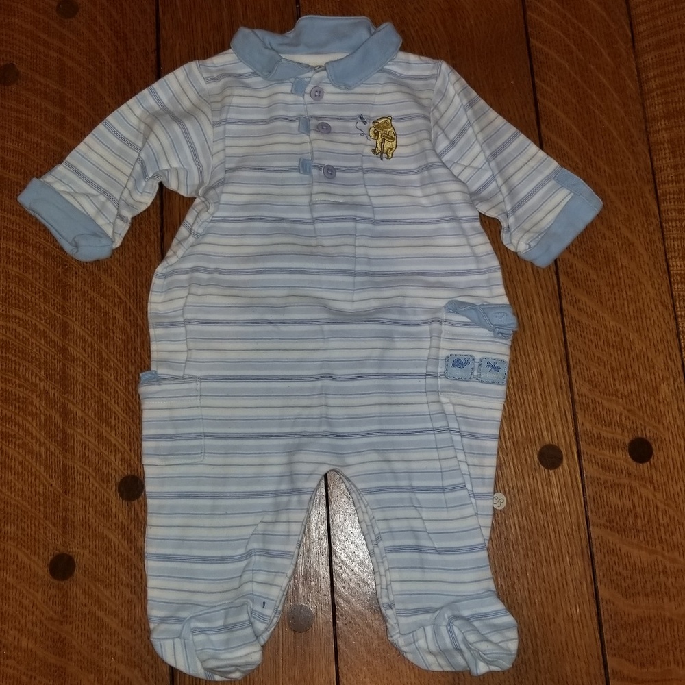 Disney Classic Pooh Striped Onesie Footie EUC